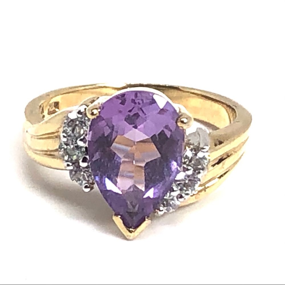 Gold Over Sterling 3 Carat Pear Cut Amethyst Ring